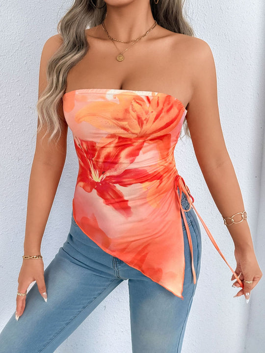 Damen Oberteil mit asymmetrischem Schnitt und floralem Design EB