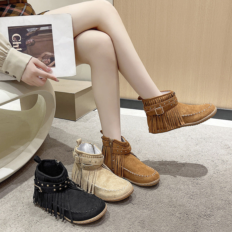 Damen modische Stiefeletten mit Fransen und Nieten EB