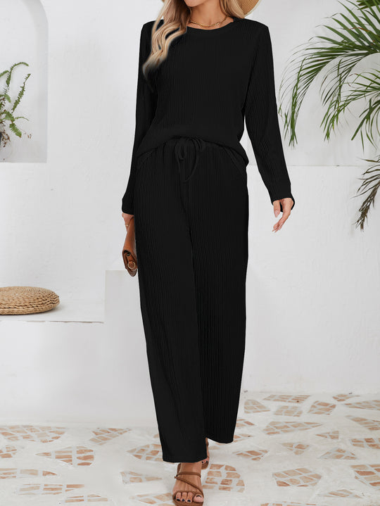Damen Lässiges Lounge-Set aus leichtem Rippmaterial mit elastischem Bund EB