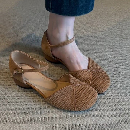 Damen Slingback-Ballerinas mit geflochtenem Obermaterial und modischem Riemen EB