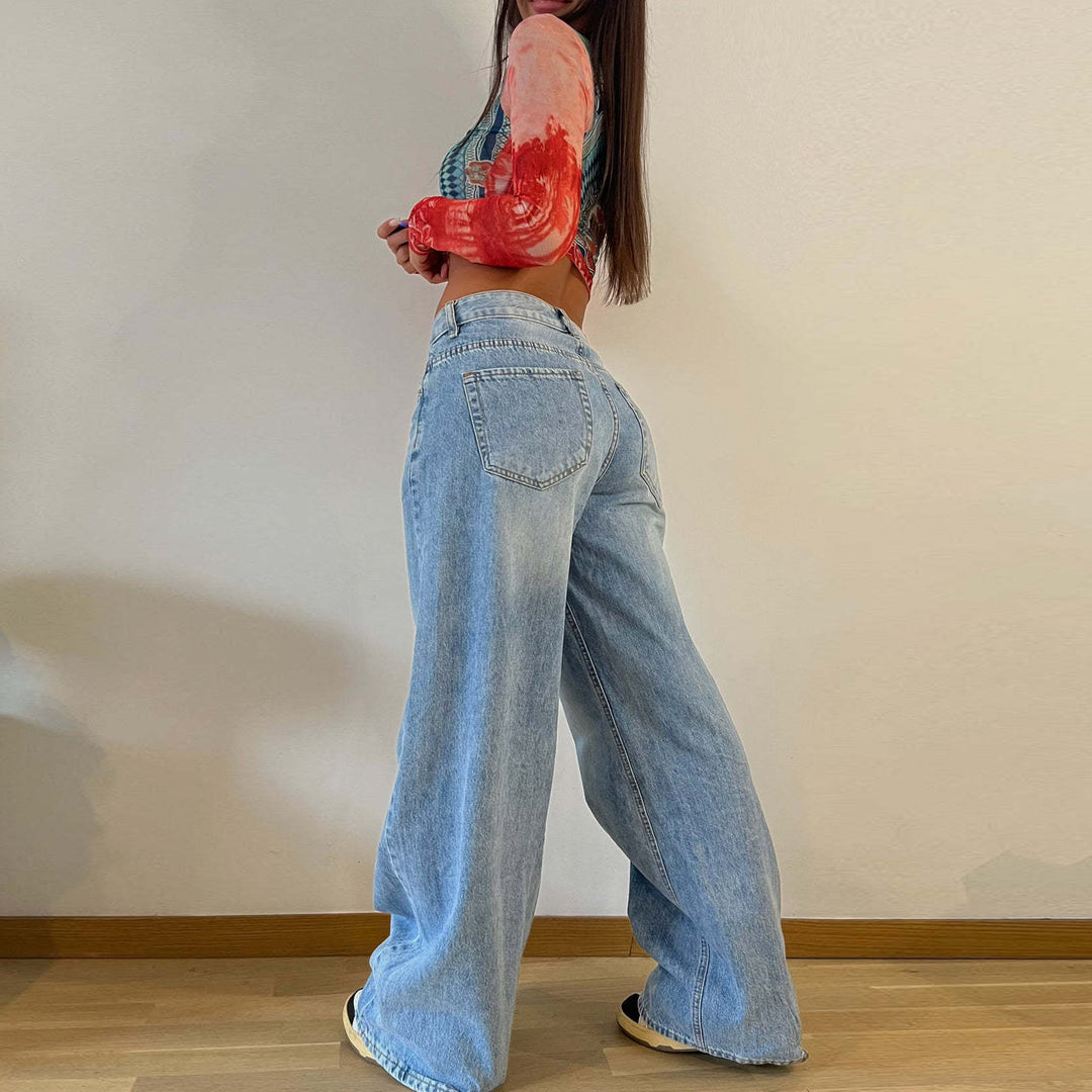 Damen Weit geschnittene Jeans mit hohem Bund und lässigem Schnitt EB
