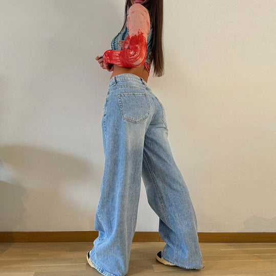 Damen Weit geschnittene Jeans mit hohem Bund und lässigem Schnitt EB