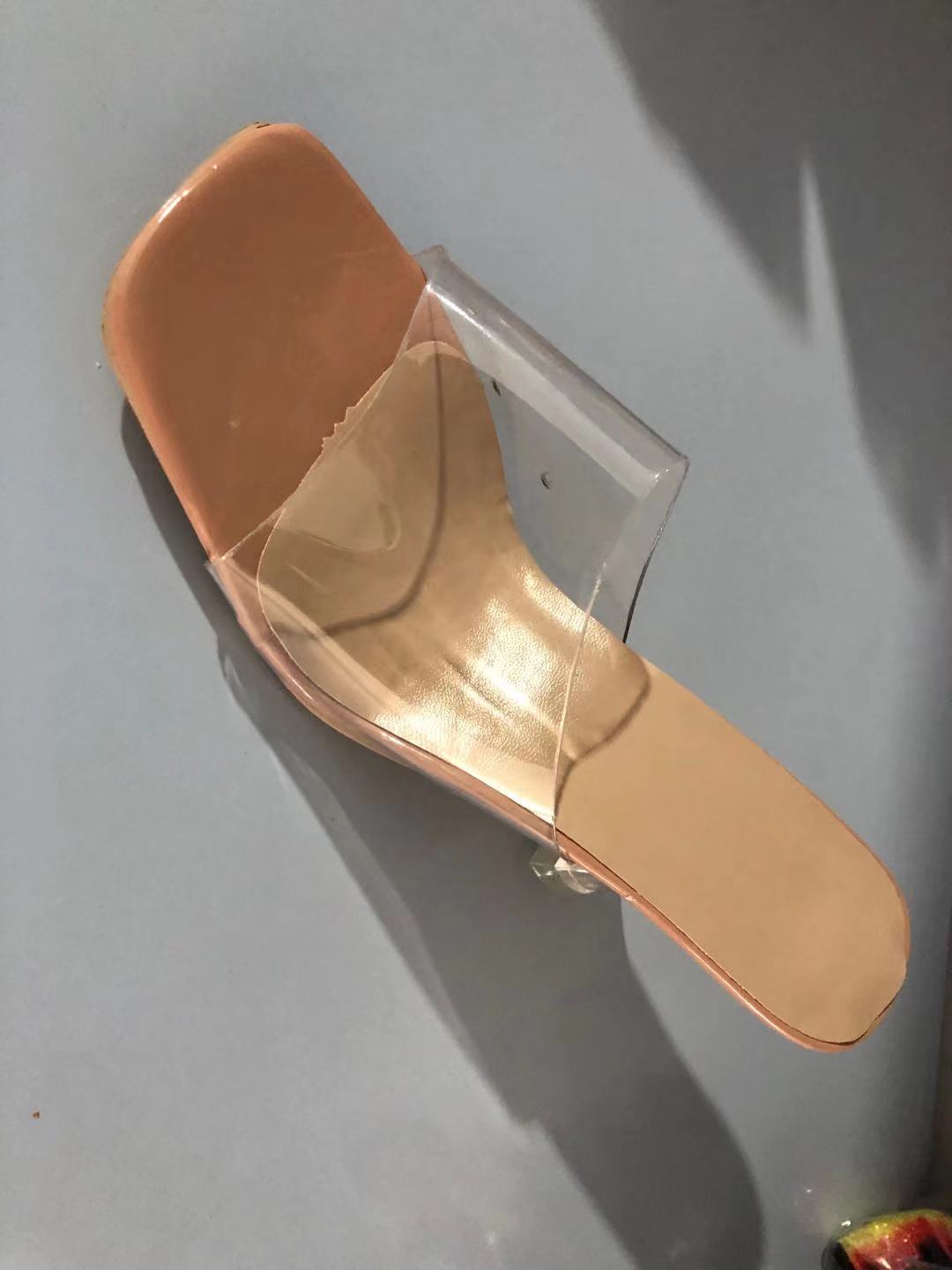 Damen Elegante Sandalen mit durchsichtigen Riemen und transparentem Blockabsatz EB