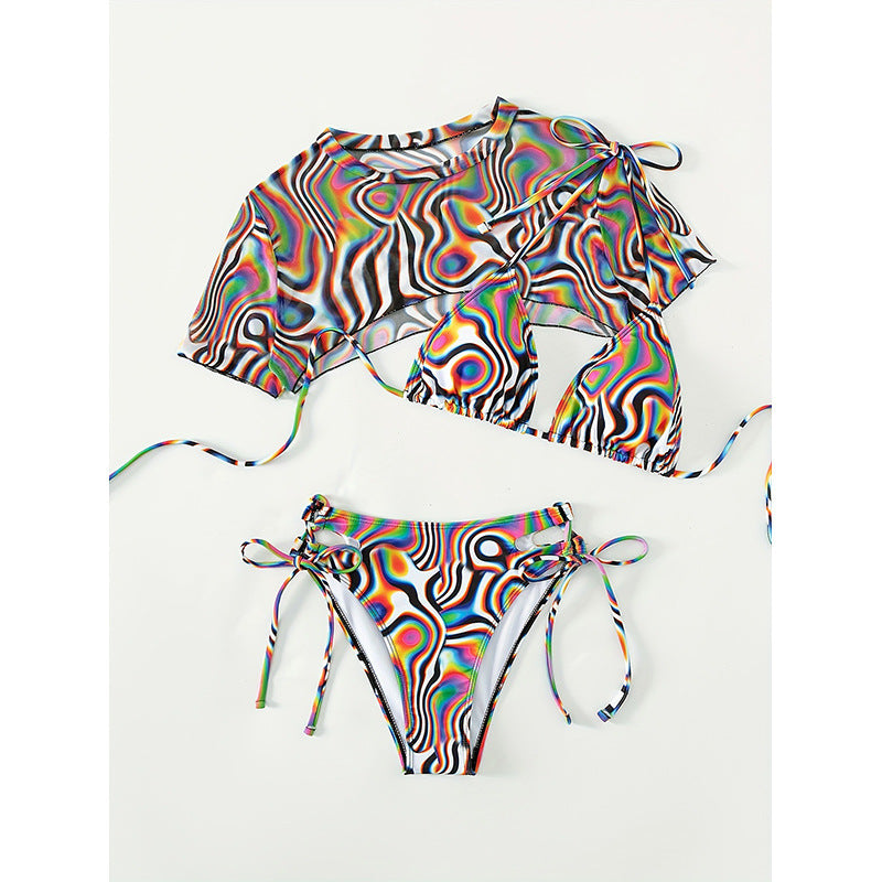 Damen Triangel-Bikini mit lässiger Crop-Top Bluse EB