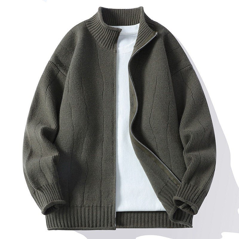 Herren Modische Strickjacke mit hochgeschlossenem Kragen und Reißverschluss EB