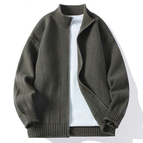 Herren Modische Strickjacke mit hochgeschlossenem Kragen und Reißverschluss EB