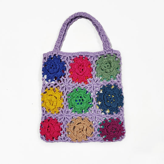 Damen gehäkelte Handtasche mit buntem Blumenmuster EB