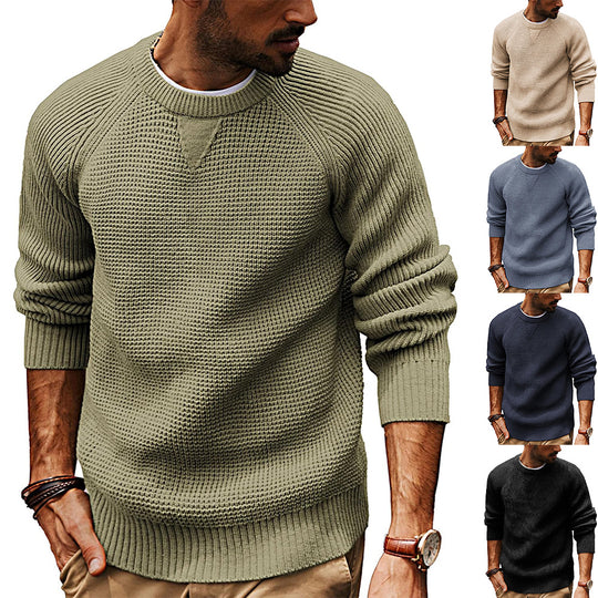 Herren lässiger Strickpullover mit strukturiertem Gewebemuster und Rundhalsausschnitt EB
