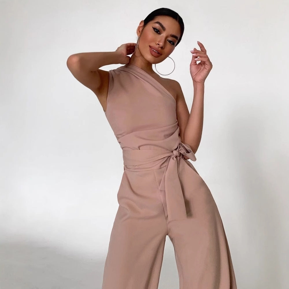 Damen One-Shoulder Jumpsuit mit weitem Bein EB