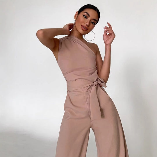 Damen One-Shoulder Jumpsuit mit weitem Bein EB