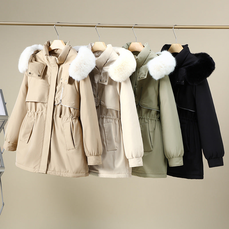 Damen funktionale Winterjacke mit abnehmbarer Kapuze und Kunstfellbesatz EB