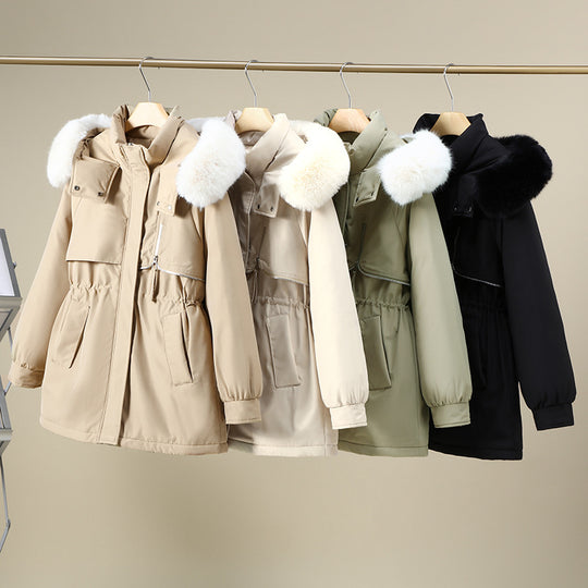Damen funktionale Winterjacke mit abnehmbarer Kapuze und Kunstfellbesatz EB