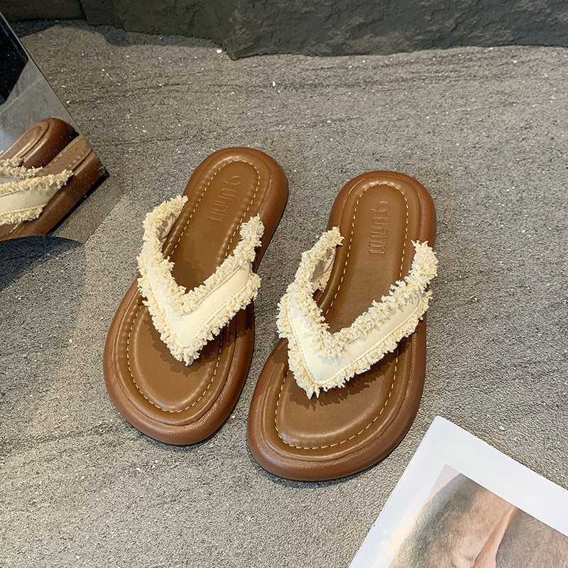 Damen Komfortable und modische Sandalen mit fransigen Riemen EB