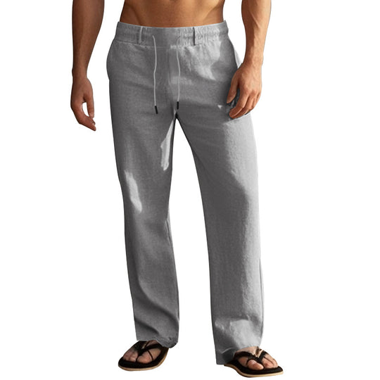 Herren nan leichte Leinen-Loungehose mit elastischem Tunnelzugbund, Kordelzug und weitem Bein EB