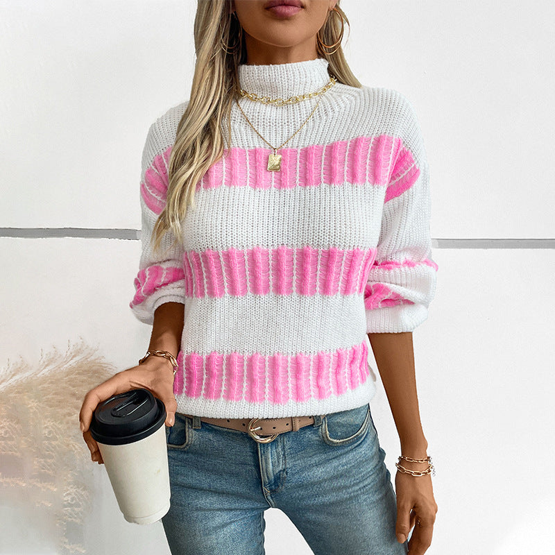 Damen hochwertiger Strickpullover mit edel strukturierten Streifen EB