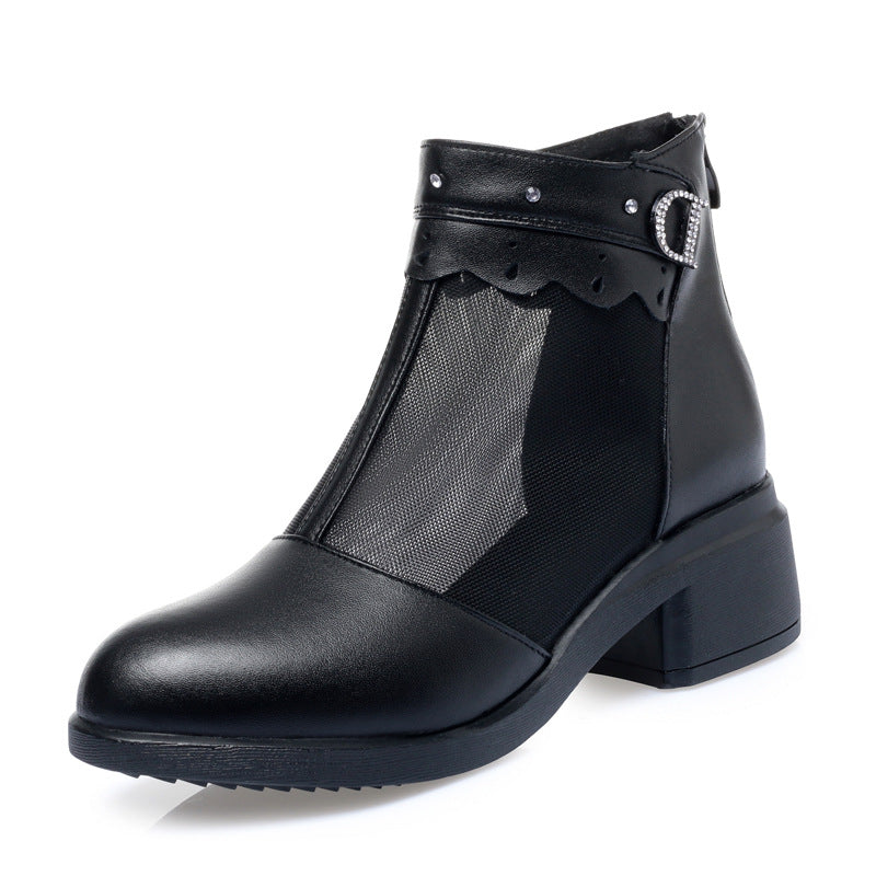 Damen Stiefeletten mit transparentem Netz-Einsatz und modischem Schmuckdetail EB