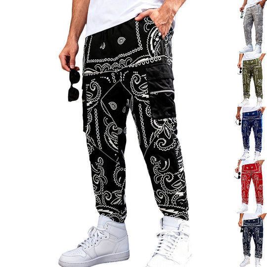 Herren Cargo-Jogginghose im Bandana-Print mit Cargo-Taschen & elastischem Bund EB