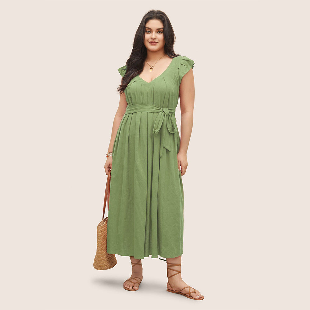 Damen Maxikleid mit fließendem Rock und dekorativen Rüschendetails EB