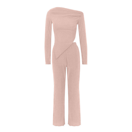 Damen figurbetontes Jumpsuit mit asymmetrischem Ausschnitt und langen Ärmeln EB