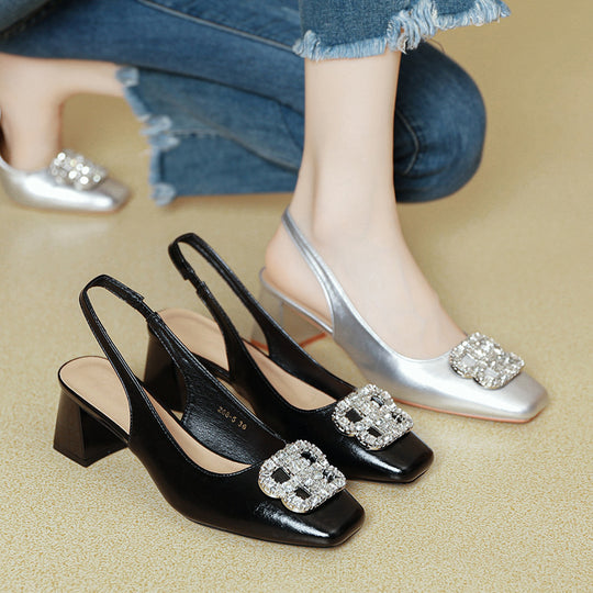 Damen Slingback-Pumps mit glamourösem Schmuckdetail und komfortablem Blockabsatz EB
