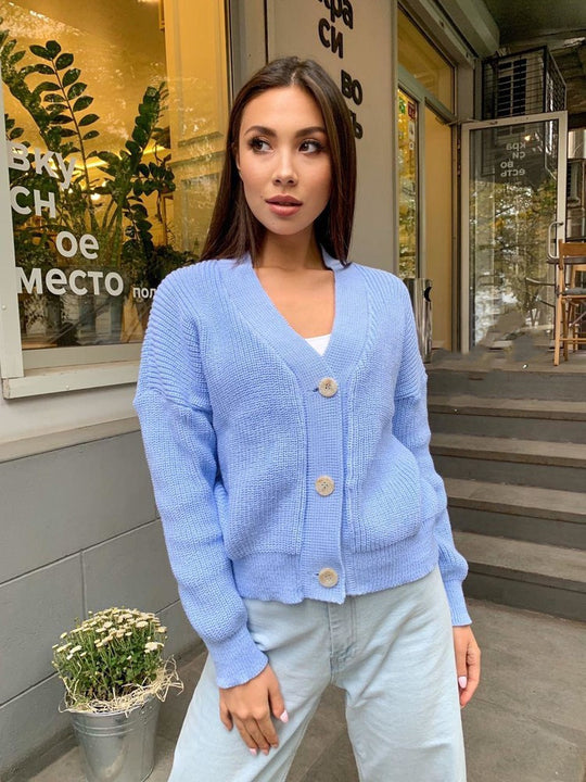 Damen Großer Strickcardigan mit Knopfdetail und V-Ausschnitt EB