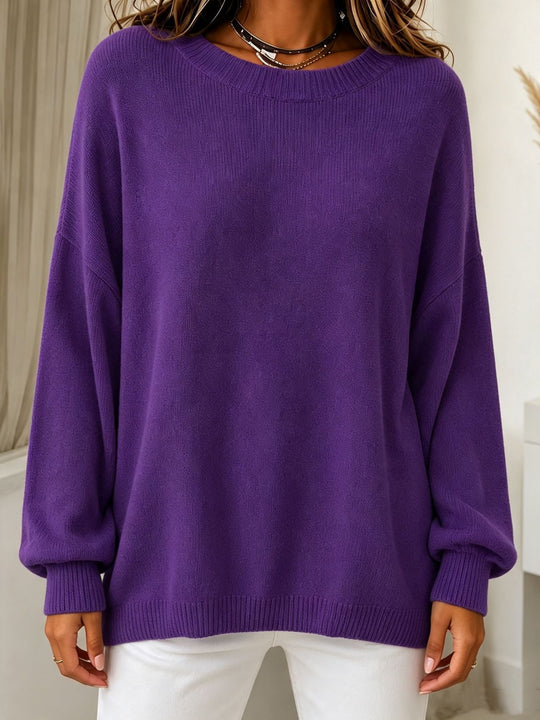 Damen Leichter Cashmere‑Touch Pullover mit Rundhalsausschnitt, überschnittener Schulter und gerippten Bündchen EB