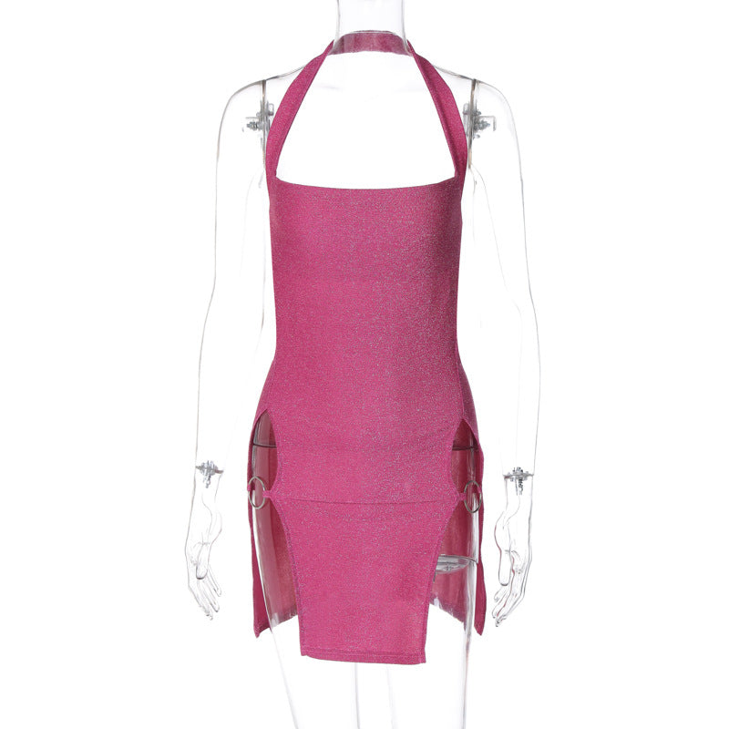 Damen Glamouröses Minikleid mit Halterneck und eleganten Seitenausschnitten EB
