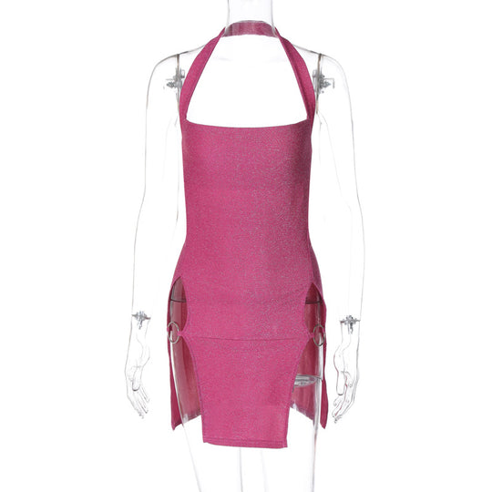 Damen Glamouröses Minikleid mit Halterneck und eleganten Seitenausschnitten EB
