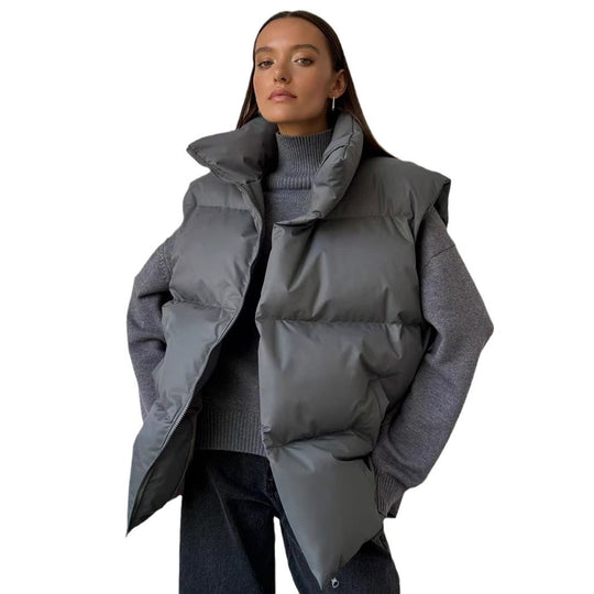 Damen Steppweste mit hohem Kragen und Taschen EB