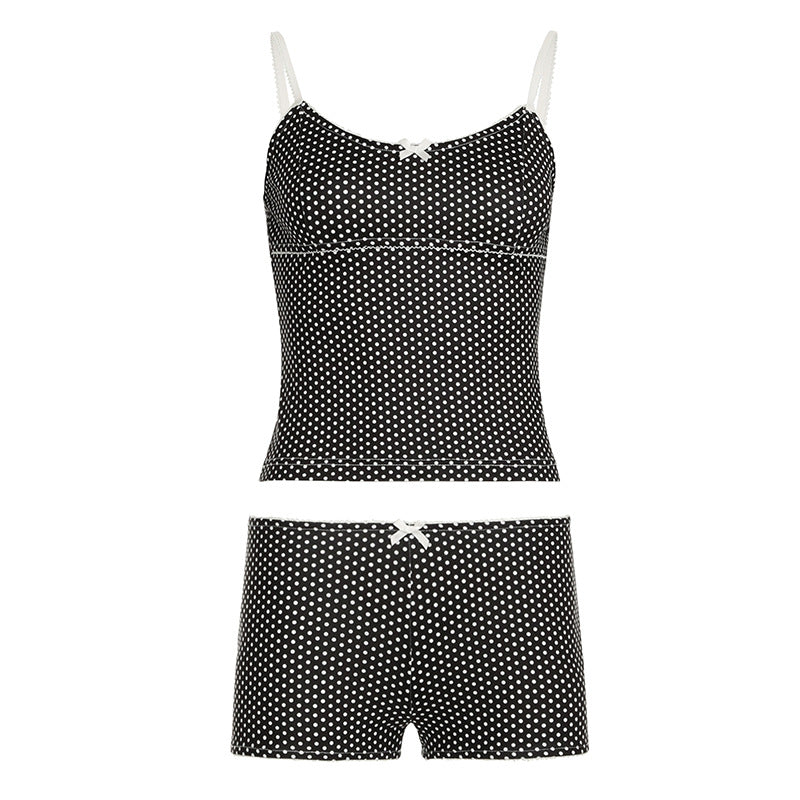 Damen Schlafshorts-Set mit Punkten und verstellbaren Spaghetti-Trägern EB