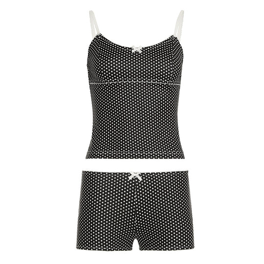 Damen Schlafshorts-Set mit Punkten und verstellbaren Spaghetti-Trägern EB