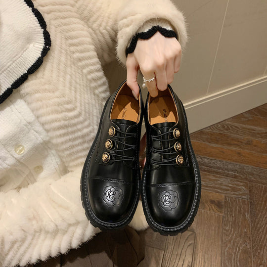 Damen komfortable Schnürschuhe aus hochwertigem Kunstleder mit eleganter Schnallenverzierung EB