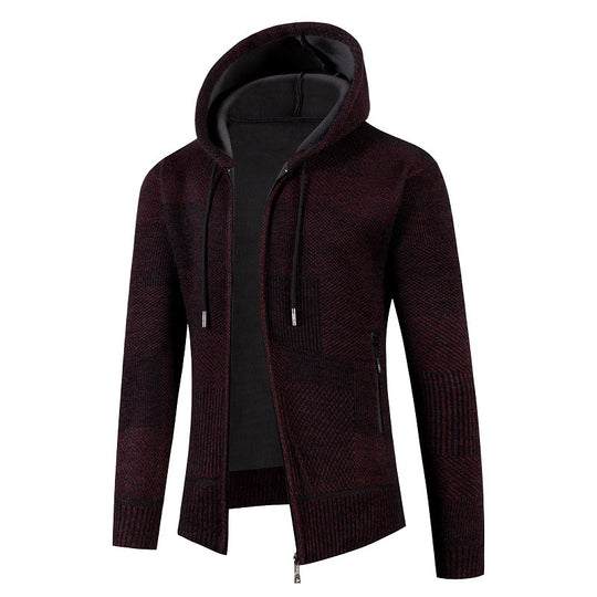 Herren modische Strickjacke mit Kapuze und innen weich gefüttertem Stoff EB