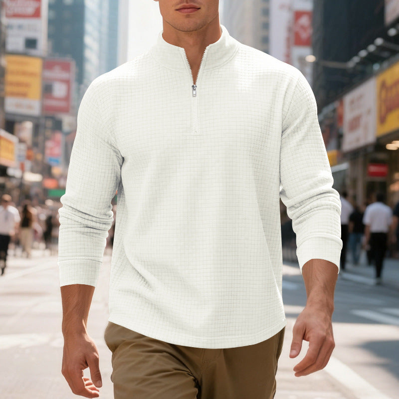 Herren sportlicher Pullover mit Halbreißverschluss und strukturierter Oberfläche EB