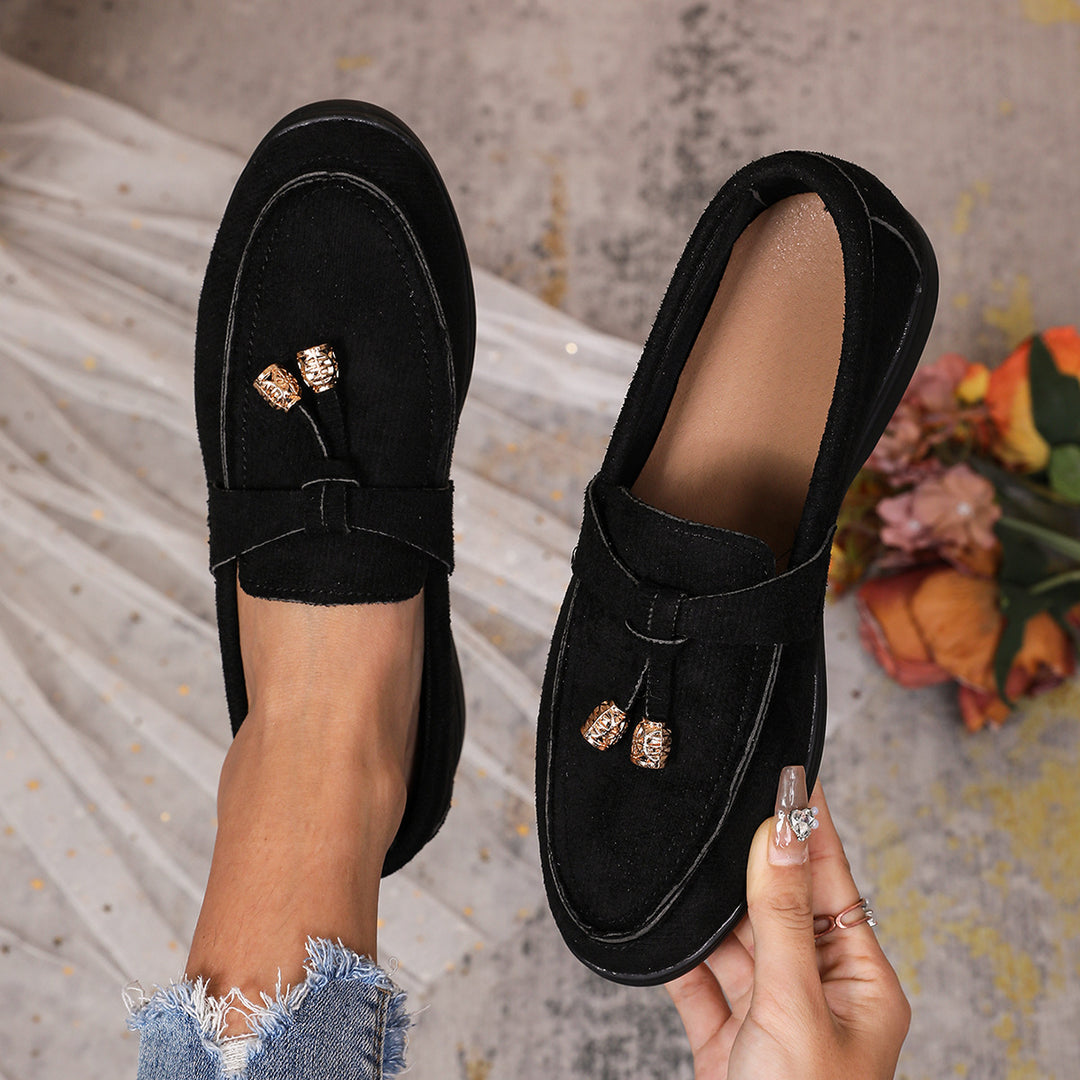Damen  bequeme Veloursleder-Loafer mit dekorativem Tassel-Detail und gepolsterter Komfortsohle EB