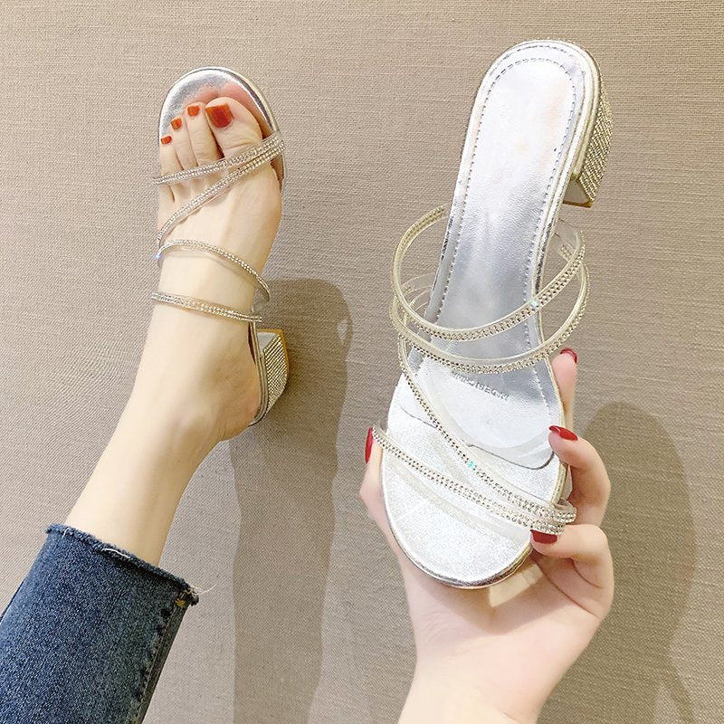 Damen Glamouröse Flachsandalen mit glitzernden Riemchen EB