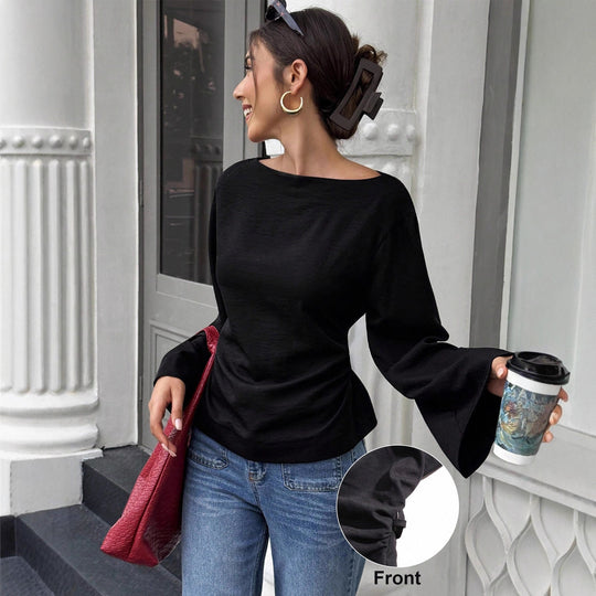 Damen elegantes Oberteil mit weitem Ärmel und schickem Bund EB