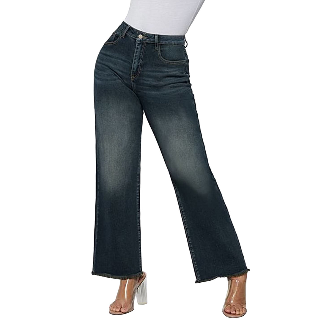 Damen nan weite knöchellange Jeans mit hohem Bund und rohem Saum EB