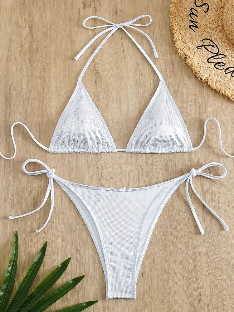 Damen Triangel-Bikini mit diamantartigem Netz-Design EB