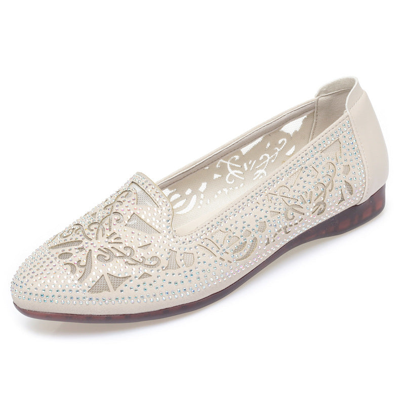 Damen Elegante Ballerinas mit filigranem Cut-Out-Design und funkelnden Strassdetails EB