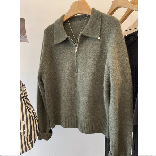 Damen Kuscheliger Pullover mit Stehkragen und kurzem Reißverschluss EB