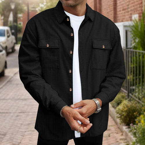 Herren modische Hemdjacke mit durchgehender Knopfleiste und Brusttaschen EB