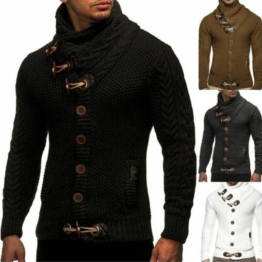 Herren Strickjacke mit kreativer Knopfleiste und hohem Kragen EB