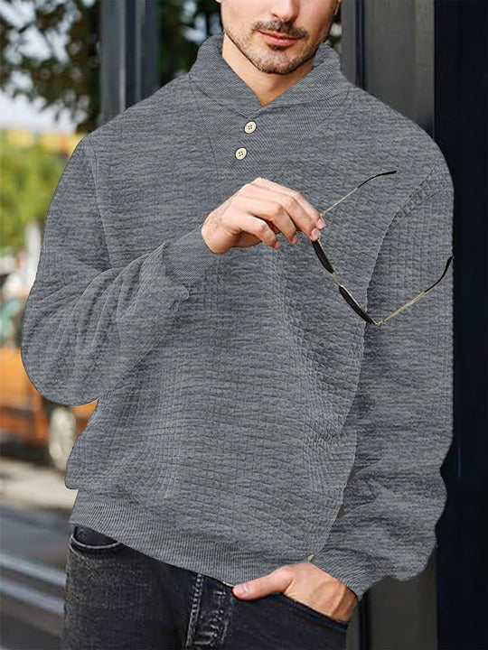Herren nan eleganter Strickpullover mit Schalkragen, Knopfleiste am Ausschnitt und Karo-Waffelstruktur EB