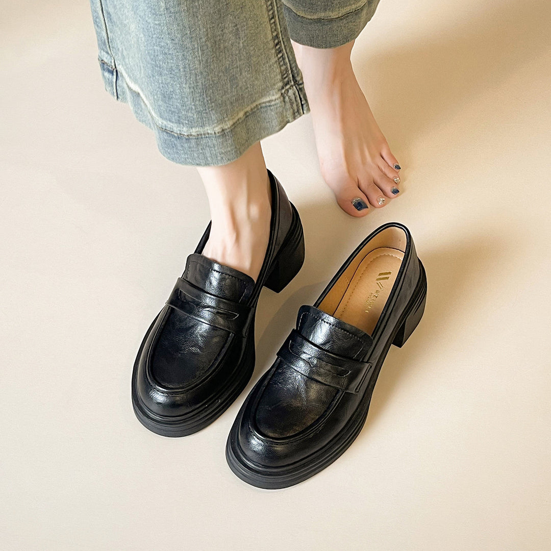 Damen elegante Loafers mit modischem Blockabsatz EB