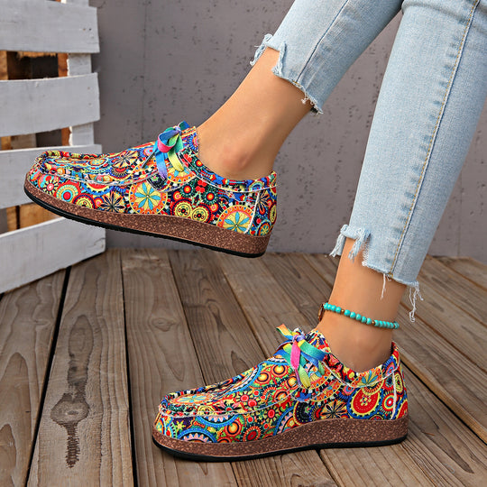 Damen Freizeit Sneaker mit buntem Muster und komfortablem Fußbett EB