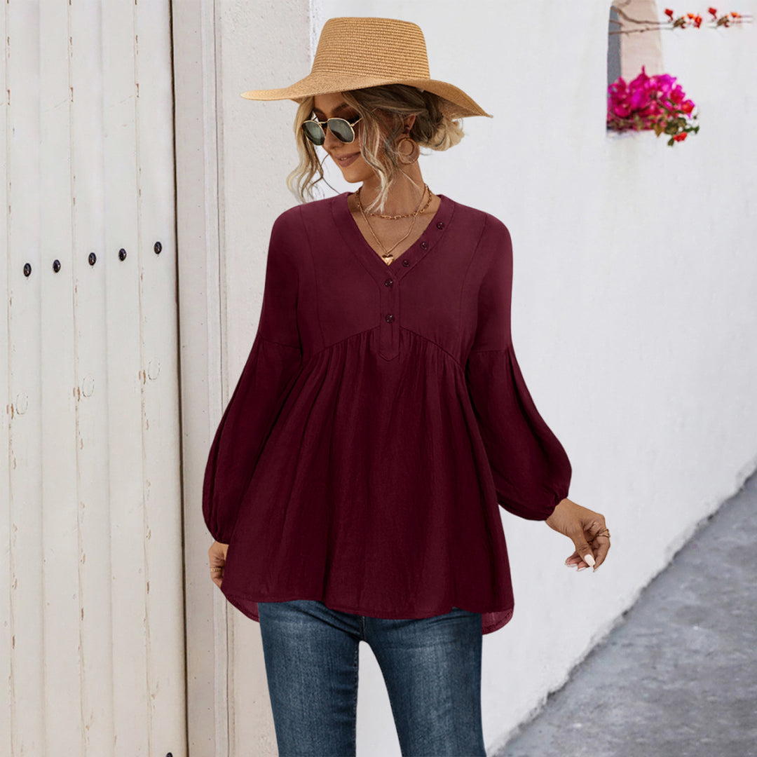 Damen Blusenshirt mit Knopfdetails und lockerer Passform EB