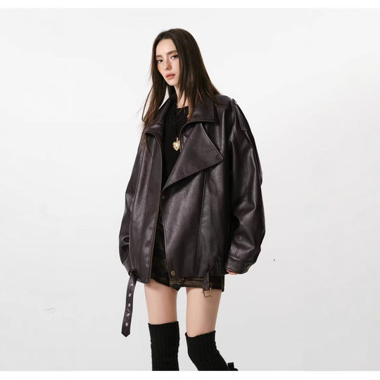 Damen Kunstlederjacke mit hohem Kragen und lässigem Schnitt EB