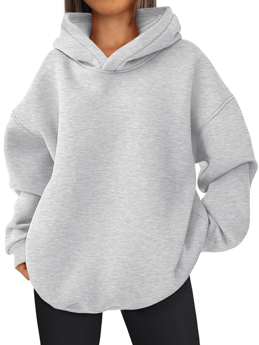 Damen nan kastiger Kapuzenpullover mit doppellagiger Kapuze, überschnittener Schulter und längerem Rückenteil EB