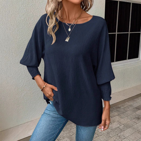 Damen Oversized Bluse mit lässigem Schnitt und elastischen Ärmeln EB